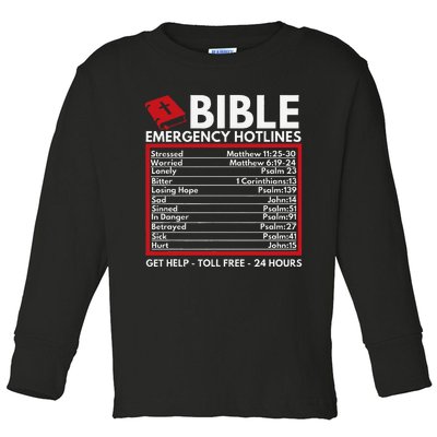 Bible Emergency Numbers Funny Christian Bible & Jesus Toddler Long Sleeve Shirt