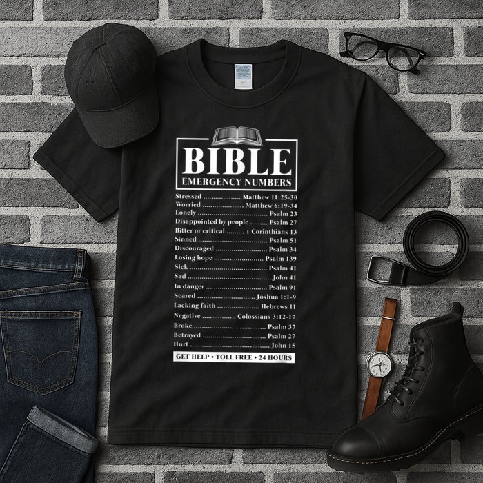 Bible Emergency Numbers Hotline Christian Verses Scriptures Tall T-Shirt