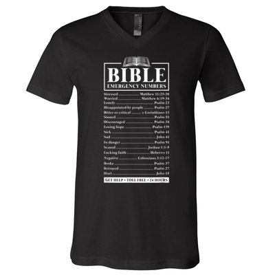 Bible Emergency Numbers Hotline Christian Verses Scriptures V-Neck T-Shirt