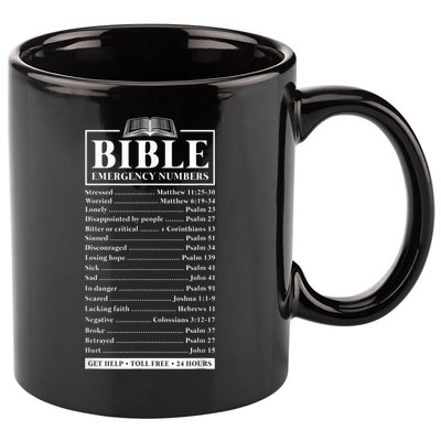 Bible Emergency Numbers Hotline Christian Verses Scriptures 11oz C Handle Ceramic Mug