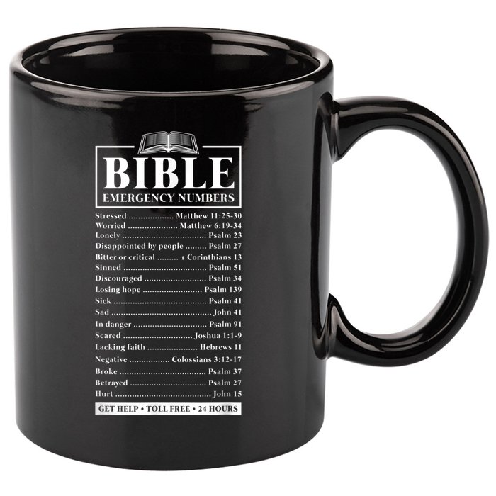 Bible Emergency Numbers Hotline Christian Verses Scriptures 11oz C Handle Ceramic Mug