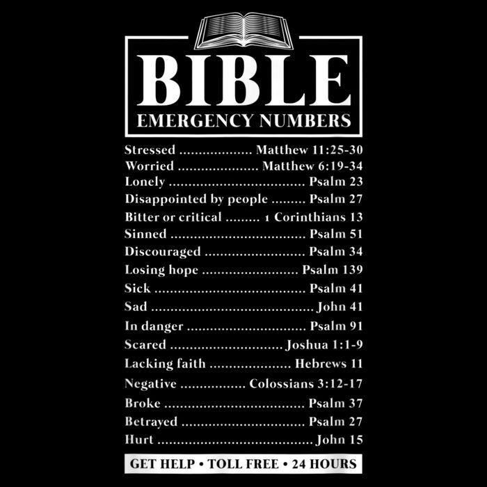 Bible Emergency Numbers Hotline Christian Verses Scriptures 16 in Basic Backpack