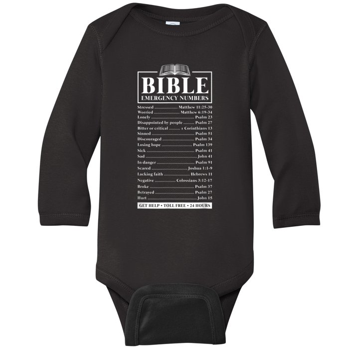 Bible Emergency Numbers Hotline Christian Verses Scriptures Baby Long Sleeve Bodysuit