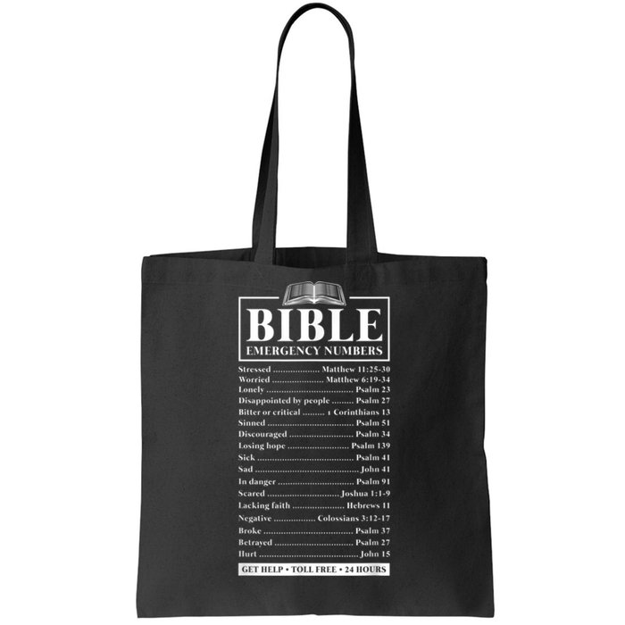 Bible Emergency Numbers Hotline Christian Verses Scriptures Tote Bag