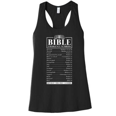 Bible Emergency Numbers Hotline Christian Verses Scriptures Women's Racerback Tank