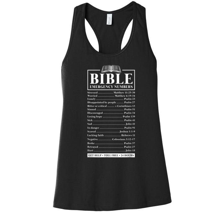 Bible Emergency Numbers Hotline Christian Verses Scriptures Women's Racerback Tank