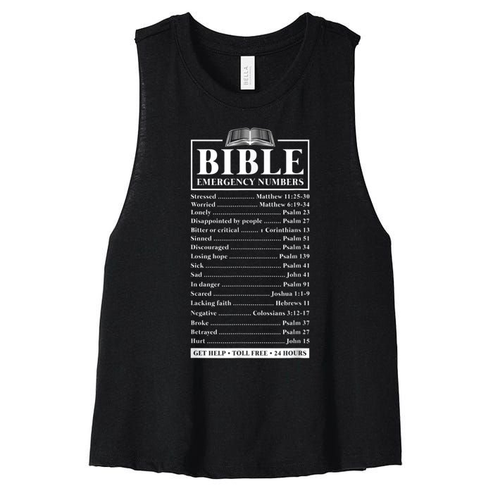 Bible Emergency Numbers Hotline Christian Verses Scriptures Women's Racerback Cropped Tank