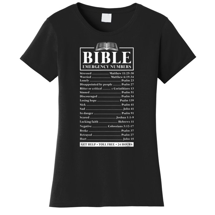 Bible Emergency Numbers Hotline Christian Verses Scriptures Women's T-Shirt