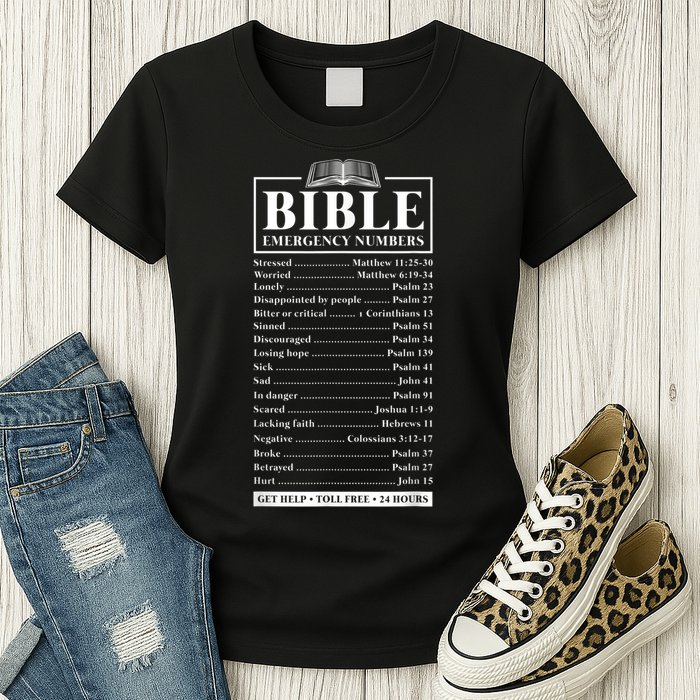Bible Emergency Numbers Hotline Christian Verses Scriptures Womens T-Shirt