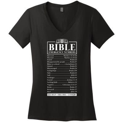 Bible Emergency Numbers Hotline Christian Verses Scriptures Women's V-Neck T-Shirt