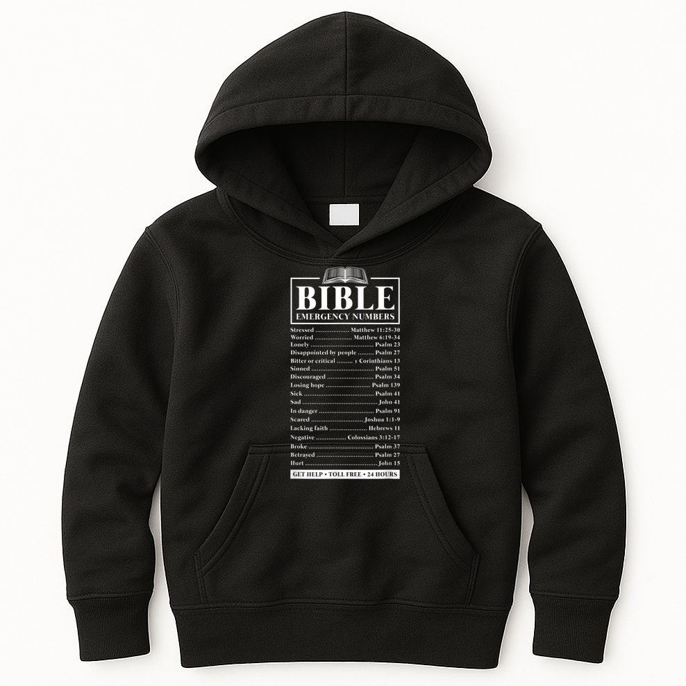 Bible Emergency Numbers Hotline Christian Verses Scriptures Kids Hoodie