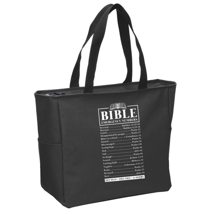 Bible Emergency Numbers Hotline Christian Verses Scriptures Zip Tote Bag