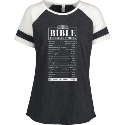 Bible Emergency Numbers Hotline Christian Verses Scriptures Enza Ladies Jersey Colorblock Tee