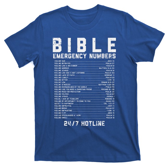 Bible Emergency Numbers Verse God Jesus Faith Christian Gift T-Shirt