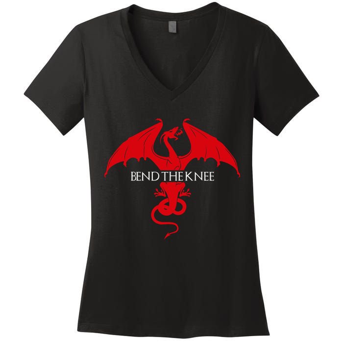 Bend The Knee Fantasy Dragon Women's V-Neck T-Shirt
