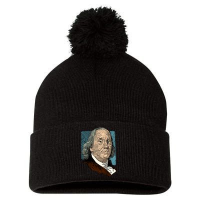 Benjamin Franklin Portrait Pom Pom 12in Knit Beanie