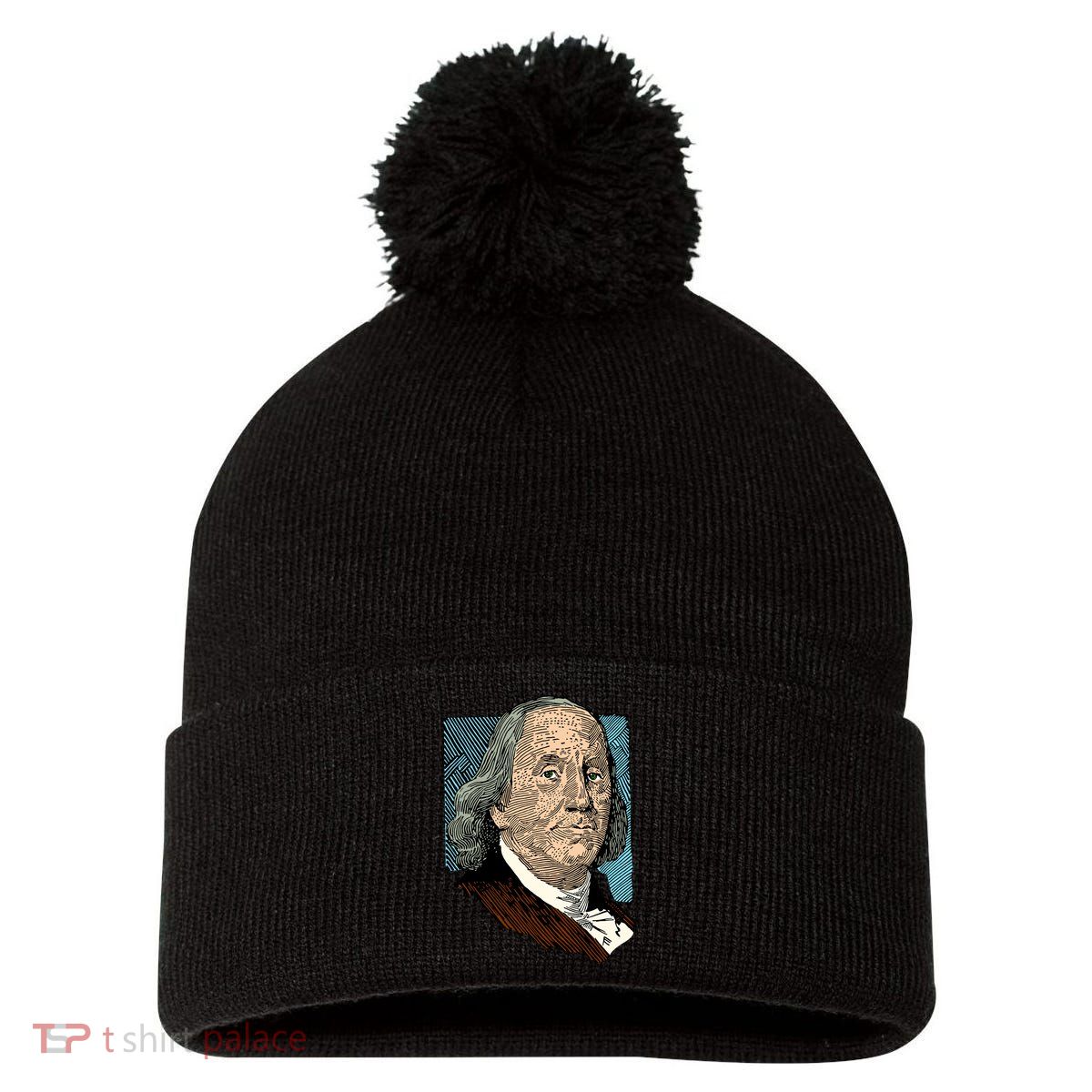 Benjamin Franklin Portrait Pom Pom 12in Knit Beanie