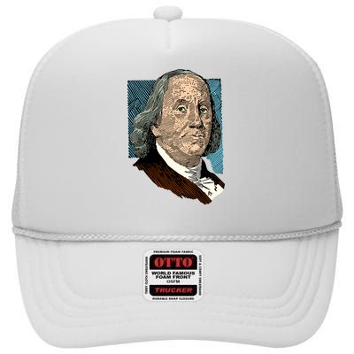 Benjamin Franklin Portrait High Crown Mesh Back Trucker Hat