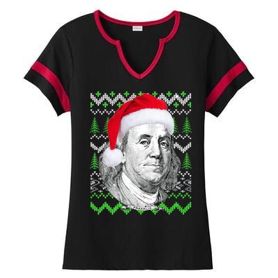 Benjamin Franklin Ugly Christmas Sweater Ladies Halftime Notch Neck Tee