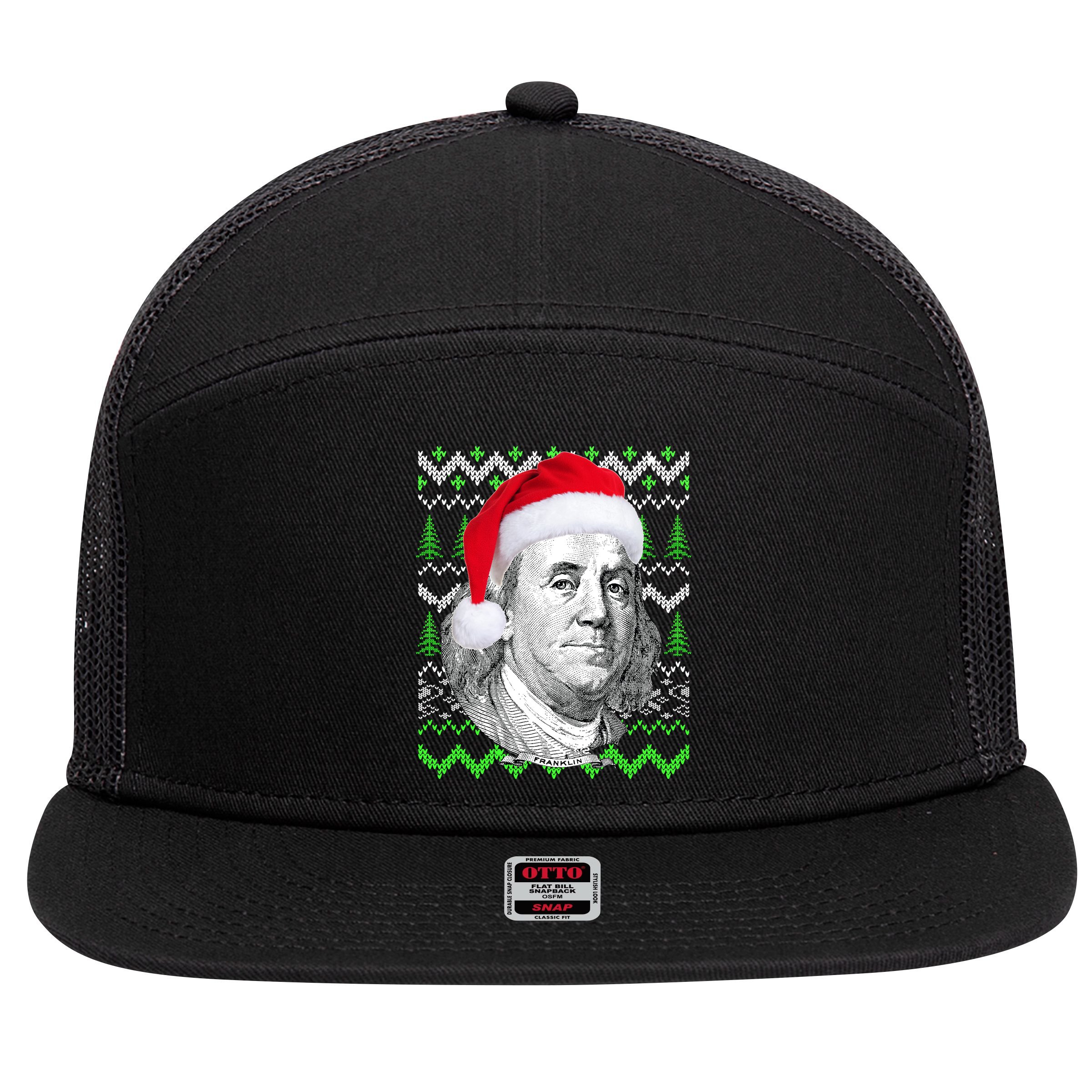 Benjamin Franklin Ugly Christmas Sweater 7 Panel Mesh Trucker Snapback Hat