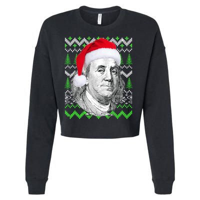 Benjamin Franklin Ugly Christmas Sweater Cropped Pullover Crew