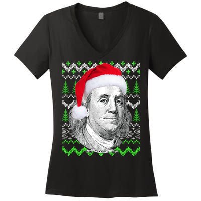 Benjamin Franklin Ugly Christmas Sweater Women's V-Neck T-Shirt