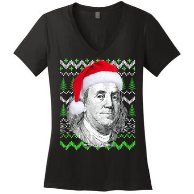 Benjamin Franklin Ugly Christmas Sweater Women's V-Neck T-Shirt