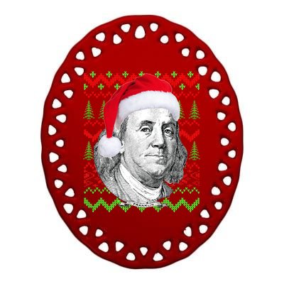 Benjamin Franklin Ugly Christmas Sweater Ceramic Oval Ornament