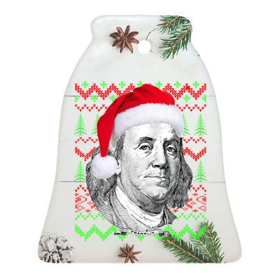 Benjamin Franklin Ugly Christmas Sweater Ceramic Bell Ornament