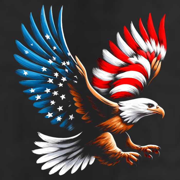 Bald Eagle & Patriotic American Flag 4th Of July 7 Panel Mesh Trucker Snapback Hat