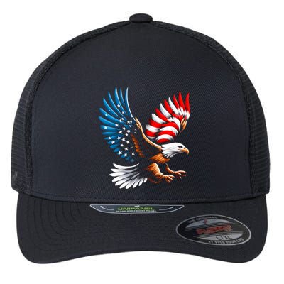Bald Eagle & Patriotic American Flag 4th Of July Flexfit Unipanel Trucker Cap
