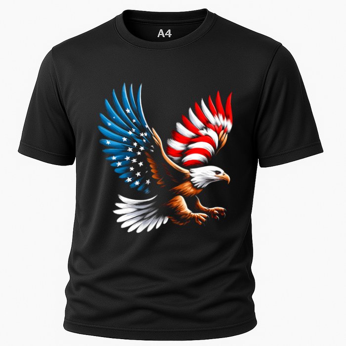 Bald Eagle & Patriotic American Flag 4th Of July Cooling Performance Crew T-Shirt