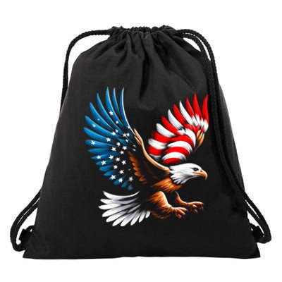 Bald Eagle & Patriotic American Flag 4th Of July Drawstring Bag