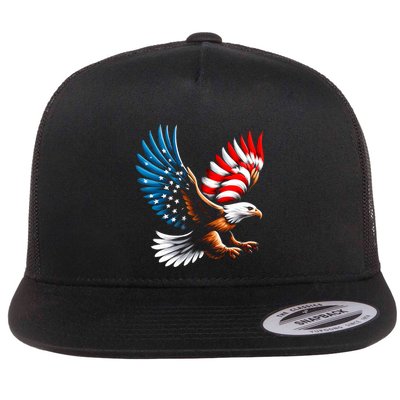 Bald Eagle & Patriotic American Flag 4th Of July Flatbill Hat