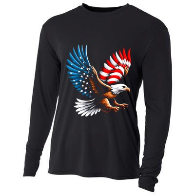 Bald Eagle & Patriotic American Flag 4th Of July Cooling Performance Long Sleeve Crew