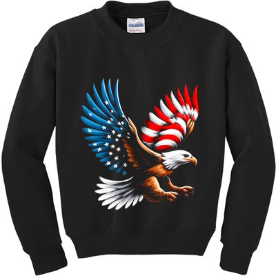 Bald Eagle & Patriotic American Flag 4th Of July Kids Sweatshirt