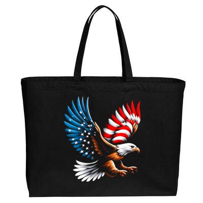 Bald Eagle & Patriotic American Flag 4th Of July Cotton Canvas Jumbo Tote