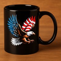 Bald Eagle & Patriotic American Flag 4th Of July 11oz C Handle Ceramic Mug