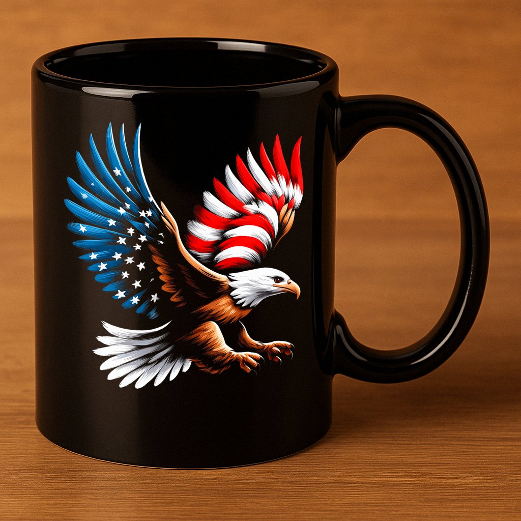 Bald Eagle & Patriotic American Flag 4th Of July 11oz C Handle Ceramic Mug