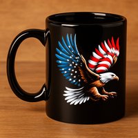 Bald Eagle & Patriotic American Flag 4th Of July 11oz C Handle Ceramic Mug