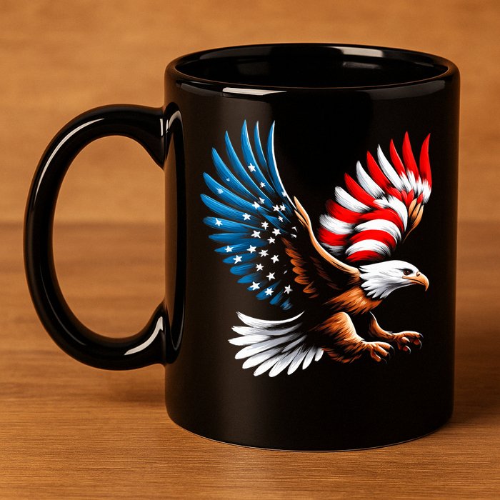 Bald Eagle & Patriotic American Flag 4th Of July 11oz C Handle Ceramic Mug