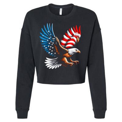 Bald Eagle & Patriotic American Flag 4th Of July Cropped Pullover Crew