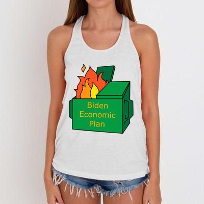 Biden Economic Plan Dumpster Fire Political Humor Women's Knotted Racerback Tank