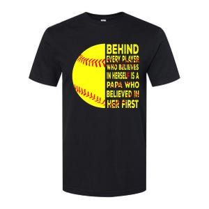 Behind Every Player Is Papa Happy Fathers Day Softball Lover Softstyle CVC T-Shirt