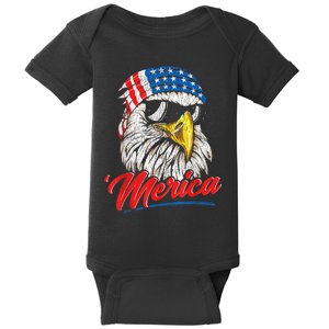 Bald Eagle Proud Patriotic American US Flag 4th Of July Baby Bodysuit