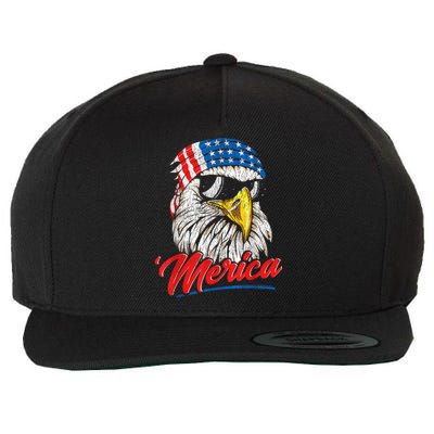 Bald Eagle Proud Patriotic American US Flag 4th Of July Wool Snapback Cap