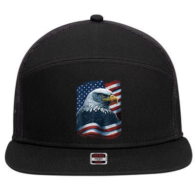 Bald Eagle Proud Patriotic American Us Flag 4th Of July 7 Panel Mesh Trucker Snapback Hat