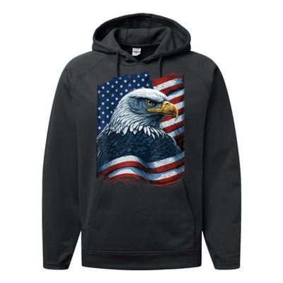 Bald Eagle Proud Patriotic American Us Flag 4th Of July Performance Fleece Hoodie