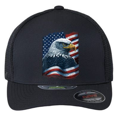 Bald Eagle Proud Patriotic American Us Flag 4th Of July Flexfit Unipanel Trucker Cap