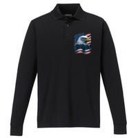 Bald Eagle Proud Patriotic American Us Flag 4th Of July Performance Long Sleeve Polo